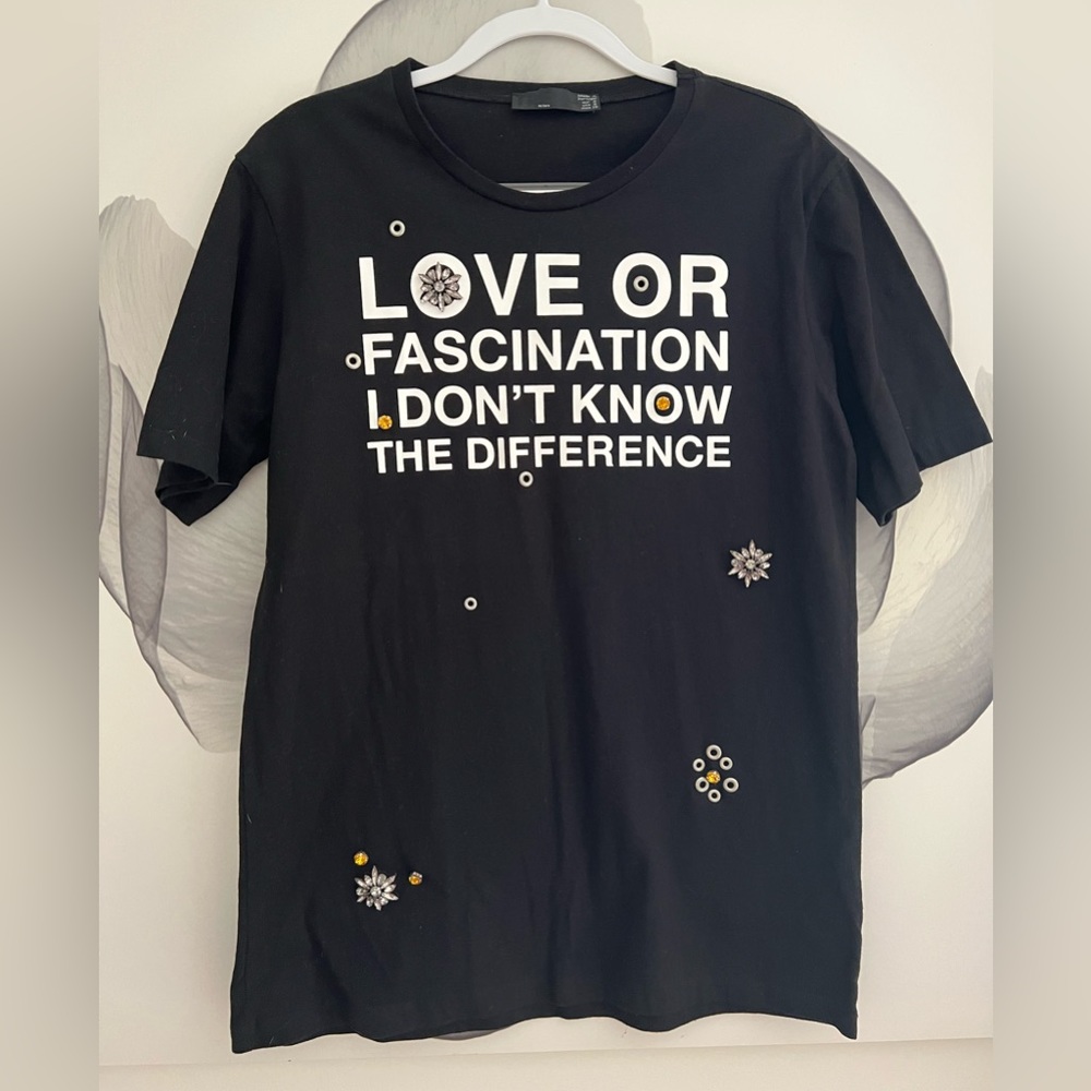 TRF by Zara Black oversized Tshirt with crystals Size S